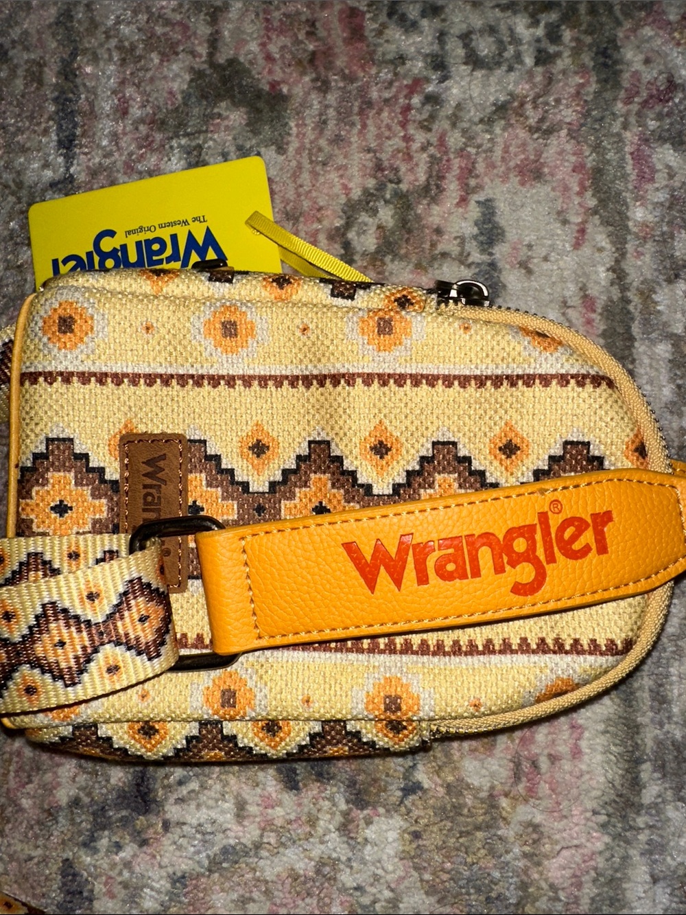 wrangler yellow aztec print crossbody purse removable adjustable strap sling bag - Picture 6 of 6